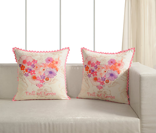 Digitally Printed 100% Cotton Canvas 240 Gsm 18 X 18 Inch Set Of 2 Cushion Covers,Floral, Full Of Love