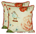 Digitally Printed 100% Cotton Canvas 240 Gsm 18 X 18 Inch Set Of 2 Cushion Covers,Flowers And Birds