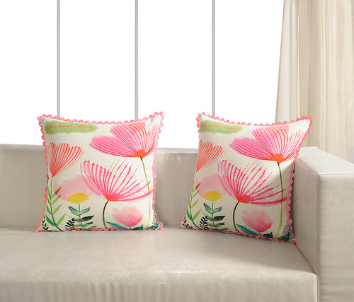 Digitally Printed 100% Cotton Canvas 240 Gsm 18 X 18 Inch Set Of 2 Cushion Covers,Say It With Flowers