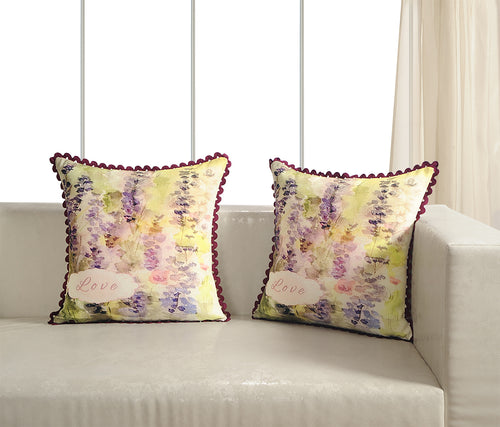 Digitally Printed 100% Cotton Canvas 240 Gsm 18 X 18 Inch Set Of 2 Cushion Covers,Love