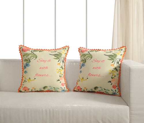 Set Of 2 Cushion Covers Digitally Printed 100% Cotton Canvas 240 Gsm 18 X 18 Inch ,Say It With Flowers