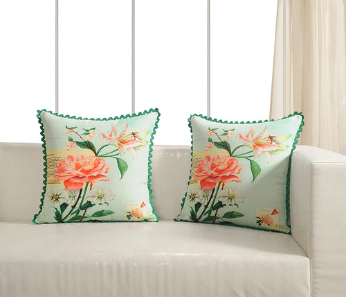 Digitally Printed 100% Cotton Canvas 240 Gsm 18 X 18 Inch Set Of 2 Cushion Covers,Symphoricarpos Snowberry