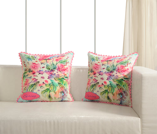 Digitally Printed 100% Cotton Canvas 240 Gsm 18 X 18 Inch Set Of 2 Cushion Covers,Spring