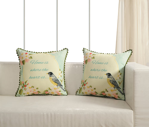 Digitally Printed 100% Cotton Canvas 240 Gsm 18 X 18 Inch Set Of 2 Cushion Covers,Home And Heart