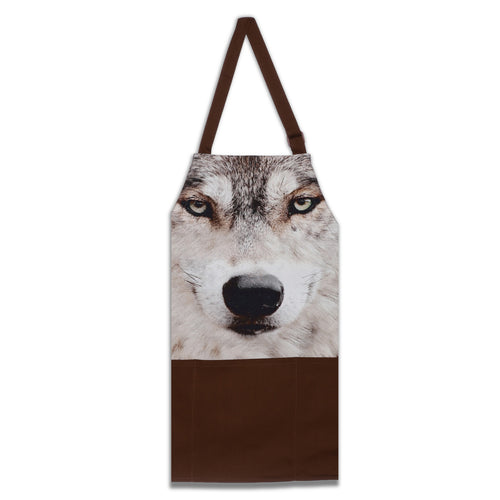 Digitally Printed Cotton Cooking Apron-Animal Face Kitchen Apron - 27 Inch x 22 Inch,Adjustable Length-100% Cotton Canvas-Wolf Face