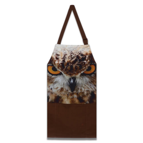 Digitally Printed Cotton Cooking Apron-Animal Face Kitchen Apron - 27 Inch x 22 Inch,Adjustable Length-100% Cotton Canvas-Owl Face