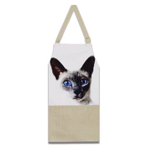 Digitally Printed Cotton Cooking Apron-Animal Face Kitchen Apron - 27 Inch x 22 Inch,Adjustable Length-100% Cotton Canvas-Pussy Cat Face