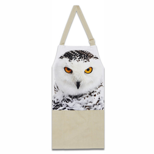 Digitally Printed Cotton Cooking Apron-Animal Face Kitchen Apron - 27 Inch x 22 Inch,Adjustable Length-100% Cotton Canvas-Sitting Owl Face