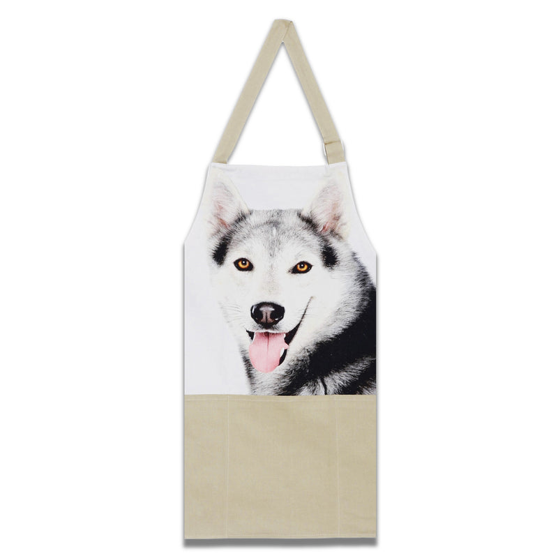 Digitally Printed Cotton Cooking Apron-Animal Face Kitchen Apron - 27 Inch x 22 Inch,Adjustable Length-100% Cotton Canvas-Dog Face