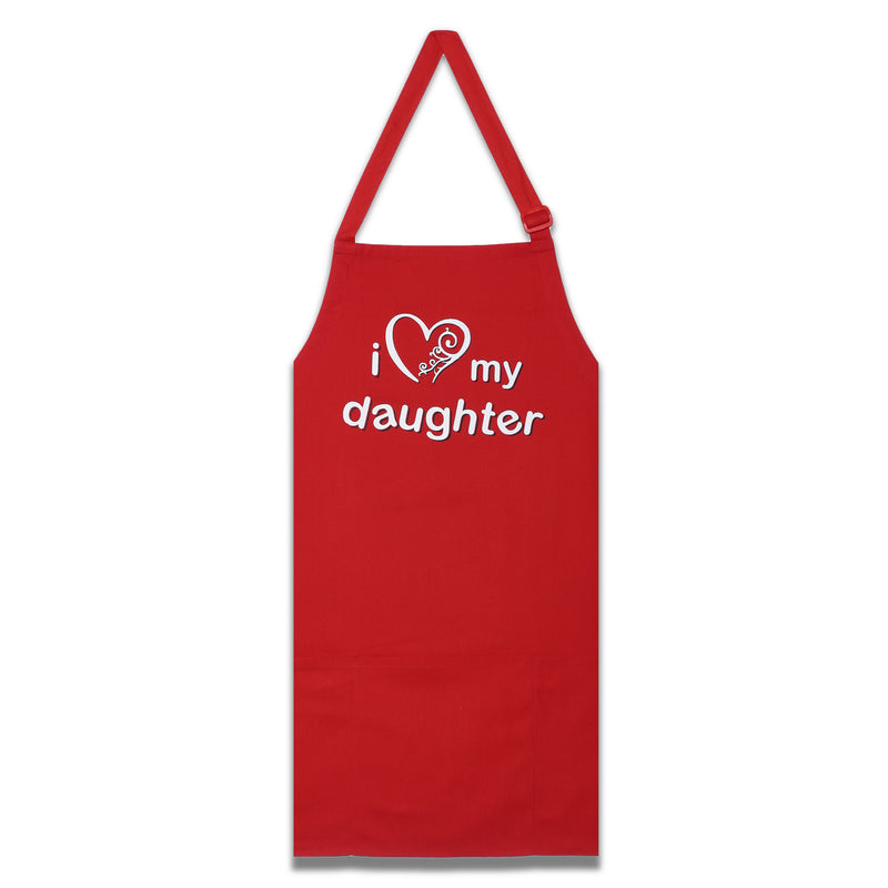 Screen Print Cooking Apron Duck Cotton - Kitchen Gifts for Women -31x26 Inch-Free Adjustable Size -Chef's Apron-I Love My Daughter