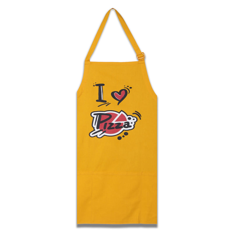 Screen Print Cooking Apron Duck Cotton - Kitchen Gifts for Women -31x26 Inch-Free Adjustable Size -Chef's Apron-I Love Pizza