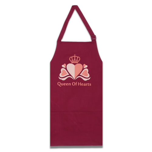 Screen Print Cooking Apron Duck Cotton - Kitchen Gifts for Women -31x26 Inch-Free Adjustable Size -Chef's Apron-Queen Of Hearts