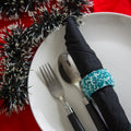 Shalinindia Handmade Beaded Napkin Rings Set With 6 Teal And White Glass Beaded Napkin Holders - 1.5 Inch in Size ATSS_9134_S6