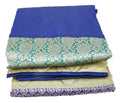 1 Quilted Bedcover With 2 Pillow Covers Queen Size Set Of 3,Faux Silk And Brocade Woven,Blue And Golden