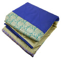 1 Quilted Bedcover With 2 Pillow Covers Queen Size Set Of 3,Faux Silk And Brocade Woven,Blue And Golden