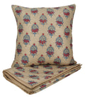 1 Bed Runner And 2 Cushion Cover Printed Faux Silk For Double Bed ,Brown With Maroon
