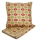 1 Bed Runner And 2 Cushion Cover Printed Faux Silk For Double Bed ,Beige And Orange
