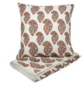 1 Bed Runner And 2 Cushion Cover Printed Faux Silk For Double Bed ,Cream And Red