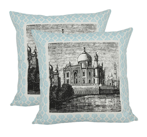 100% Cotton Canvas 240 Gsm 18 X 18 Inch Screen Printed,Set Of 2 Cushion Covers,Tajmahal,Cnc18-3