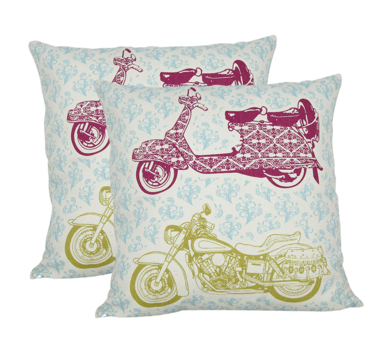 100% Cotton Canvas 240 Gsm 18 X 18 Inch Screen Printed,Set Of 2 Cushion Covers,Scooter Bike,Cnc18-4