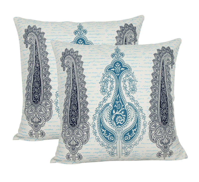 100% Cotton Canvas 240 Gsm 18 X 18 Inch Screen Printed,Set Of 2 Cushion Covers,Paisley Floral,Cnc18-5