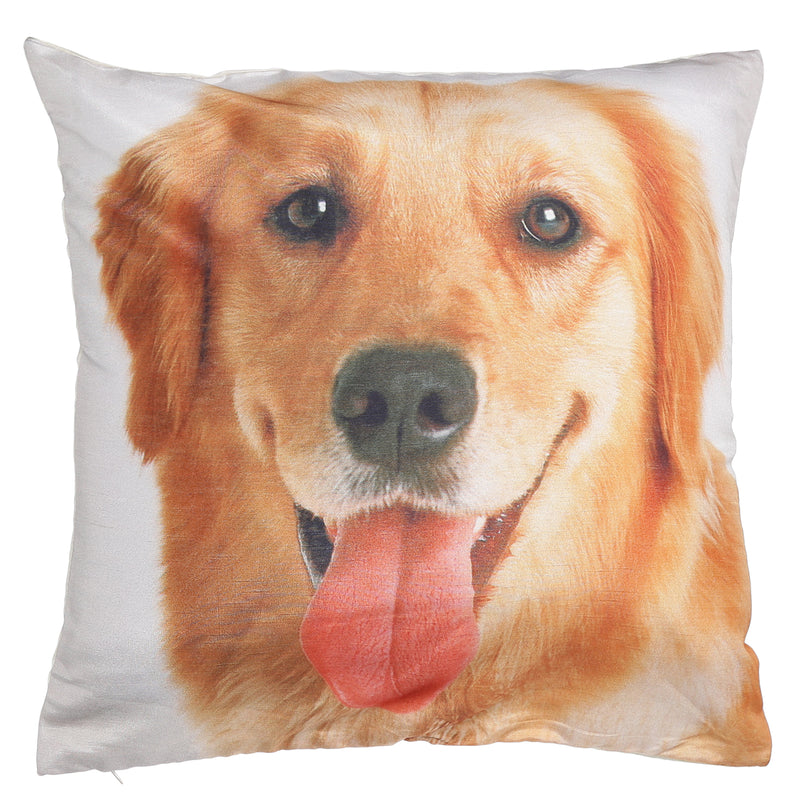 Shalinindia Digitally Printed Animal Face Cushion Cover Set Of 2,18x18 Inch,Faux Silk Dupion,Golden Retriever