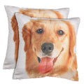 Shalinindia Digitally Printed Animal Face Cushion Cover Set Of 2,18x18 Inch,Faux Silk Dupion,Golden Retriever