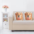 Shalinindia Digitally Printed Animal Face Cushion Cover Set Of 2,18x18 Inch,Faux Silk Dupion,Golden Retriever