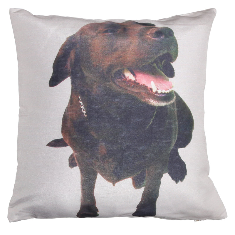 Shalinindia Digitally Printed Animal Face Cushion Cover Set Of 2,18x18 Inch,Faux Silk Dupion,Chocolate Labrador