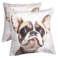 Shalinindia Digitally Printed Animal Face Cushion Cover Set Of 2,18x18 Inch,Faux Silk Dupion,French Bulldog