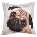 Shalinindia Digitally Printed Animal Face Cushion Cover Set Of 2,18x18 Inch,Faux Silk Dupion,Pug