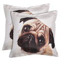 Shalinindia Digitally Printed Animal Face Cushion Cover Set Of 2,18x18 Inch,Faux Silk Dupion,Pug