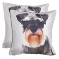 Shalinindia Digitally Printed Animal Face Cushion Cover Set Of 2,18x18 Inch,Faux Silk Dupion,Miniature Schnauzer