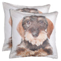 Shalinindia Digitally Printed Animal Face Cushion Cover Set Of 2,18x18 Inch,Faux Silk Dupion,Wire Haired Dachshund