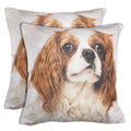 Shalinindia Digitally Printed Animal Face Cushion Cover Set Of 2,18x18 Inch,Faux Silk Dupion,Cavalier King Charles Spaniel 