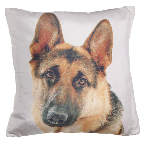 Shalinindia Digitally Printed Animal Face Cushion Cover Set Of 2,18x18 Inch,Faux Silk Dupion,German Shepherd