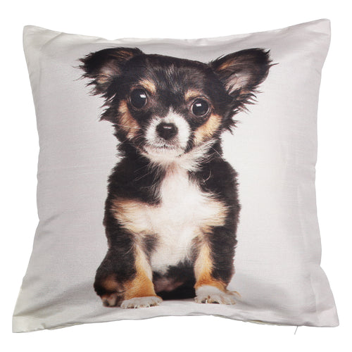 Shalinindia Digitally Printed Animal Face Cushion Cover Set Of 2,18x18 Inch,Faux Silk Dupion,Chihuahua Puppy