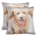 Shalinindia Digitally Printed Animal Face Cushion Cover Set Of 2,18x18 Inch,Faux Silk Dupion,Terrier Puppy Poodle