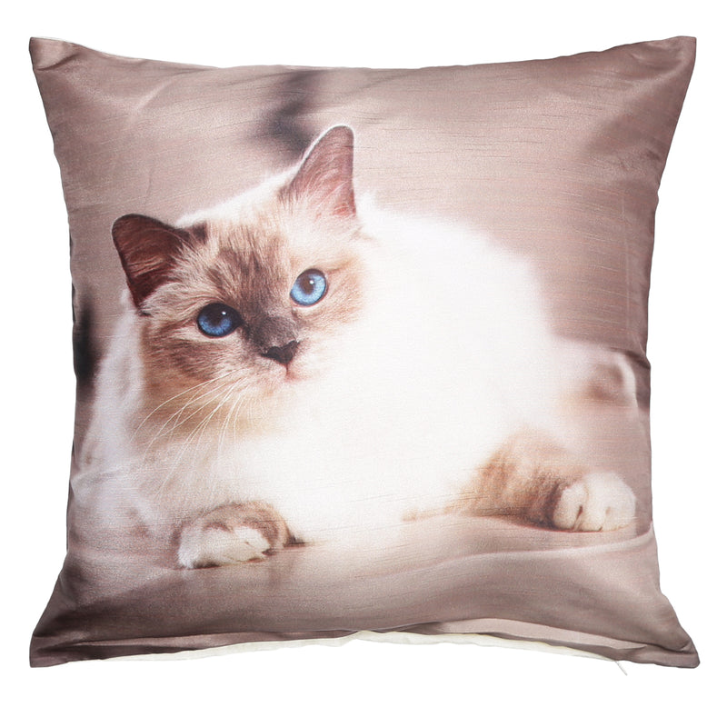 Shalinindia Digitally Printed Animal Face Cushion Cover Set Of 2,18x18 Inch,Faux Silk Dupion,Birman Cat