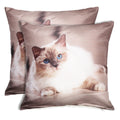 Shalinindia Digitally Printed Animal Face Cushion Cover Set Of 2,18x18 Inch,Faux Silk Dupion,Birman Cat