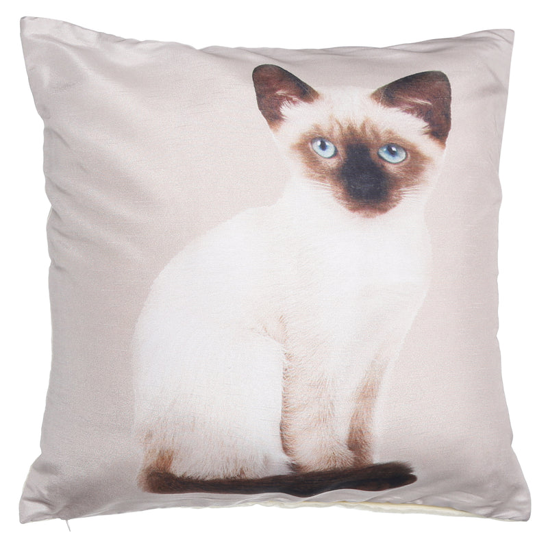 Shalinindia Digitally Printed Animal Face Cushion Cover Set Of 2,18x18 Inch,Faux Silk Dupion,Siamese Cat