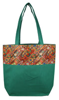 Digitally printed Brocade fashion bag 15 x 16 inch Faux Silk Dupion,GREEN,Totes Shopping bag