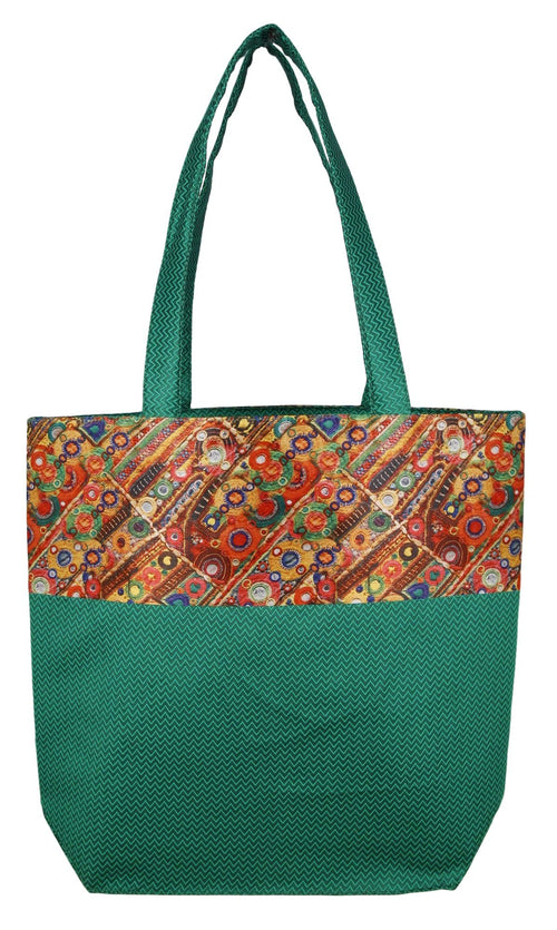 Digitally printed Brocade fashion bag 15 x 16 inch Faux Silk Dupion,GREEN,Totes Shopping bag