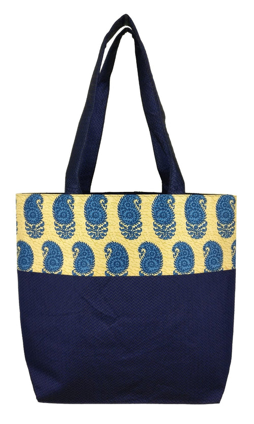 Digitally printed Brocade fashion bag 15 x 16 inch Faux Silk Dupion,NAVY BLUE,Totes Shopping bag