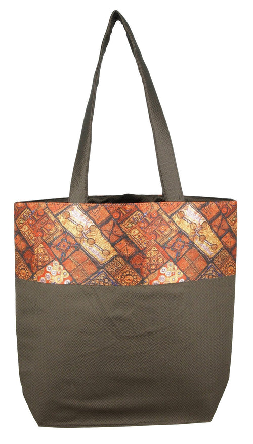 Digitally printed Brocade fashion bag 15 x 16 inch Faux Silk Dupion,CHOCLATE,Totes Shopping bag