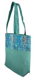 Digitally printed Brocade fashion bag 15 x 16 inch Faux Silk Dupion,TURQUOISE,Totes Shopping bag