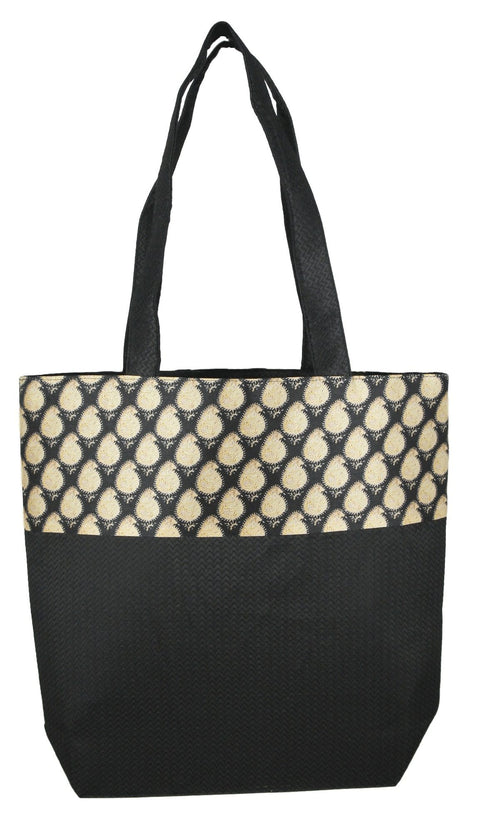 Digitally printed Brocade fashion bag 15 x 16 inch Faux Silk Dupion,BLACK ,Totes Shopping bag