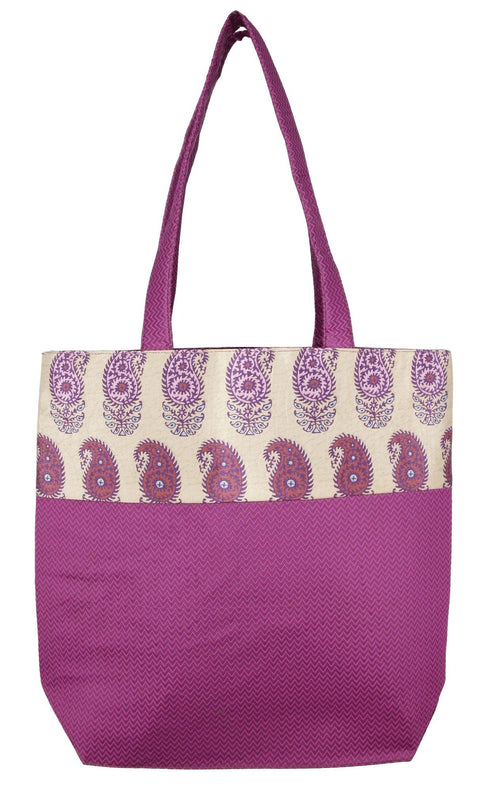 Digitally printed Brocade fashion bag 15 x 16 inch Faux Silk Dupion,PURPLE,Totes Shopping bag