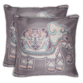 Shalinindia Digitally Printed Zipper Cushion Covers Faux Silk Dupion Set Of 2, 18 X 18 Inch-Folk Elephants