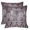 Shalinindia Digitally Printed Cushion Cover Faux Silk Dupion Set Of 2, 18 X 18 Inch Covers For Cushions Zipper-Folk Elephants